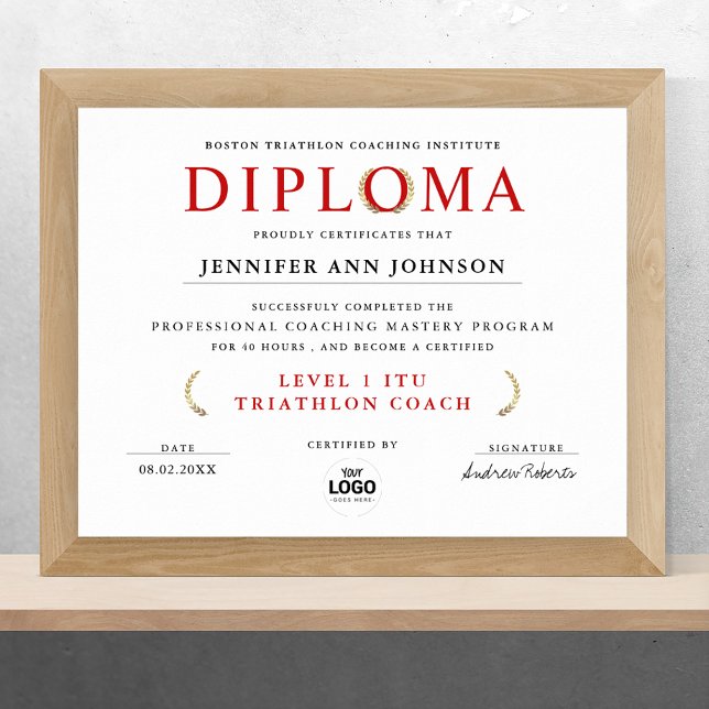 Klassiskt vitt rött examensbevis digitalt poster (Skapare uppladdad)