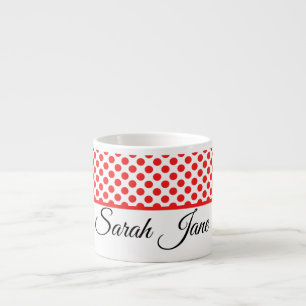 Klassiskt vitt rött Polka dots PERSONLIG NAMN Espressomugg