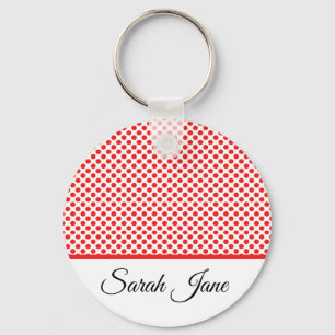 Klassiskt vitt rött Polka dots PERSONLIG NAMN Nyckelring