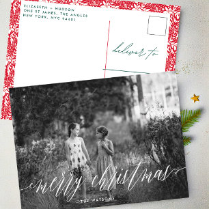 Klassiskt, vitt skript God jul-foto Helg Vykort