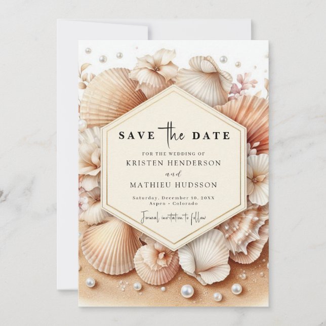 Klassiskt Watercolor Beach Wedding Spara Datumet (Framsida)