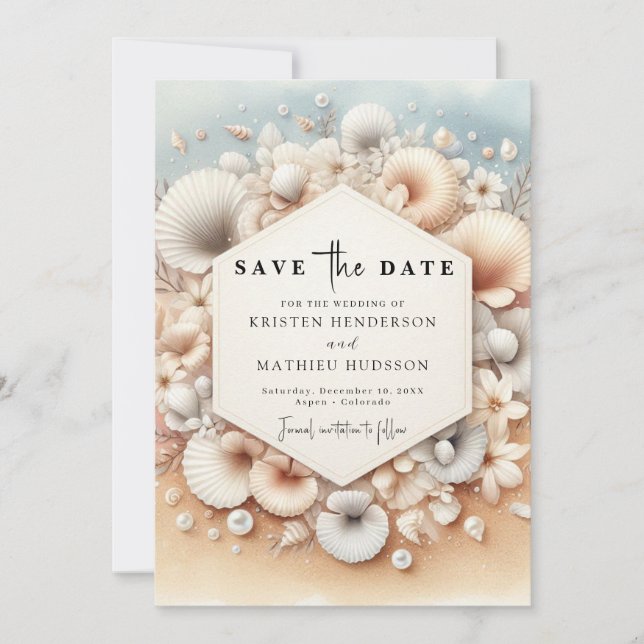 Klassiskt Watercolor Beach Wedding Spara Datumet (Framsida)