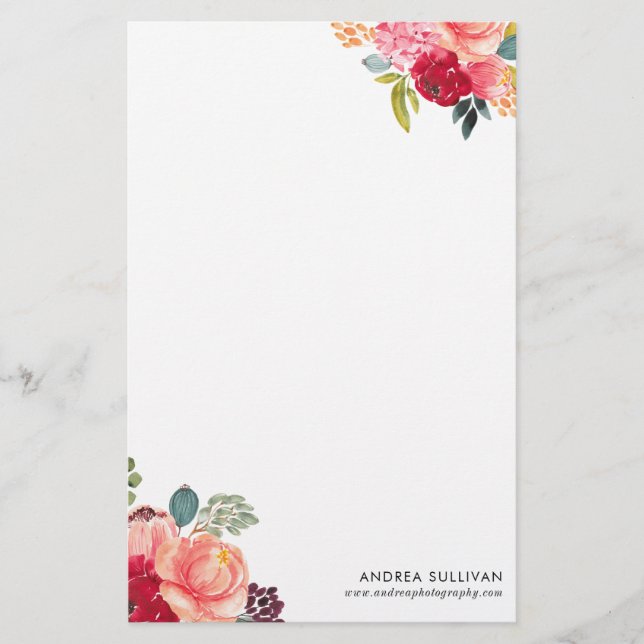 Klassiskt Watercolor Flowers Personlig Stationery Brevpapper (Framsida)