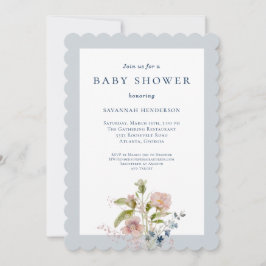 Klassiskt Watercolor WildblomBlue Baby Shower Inbjudningar