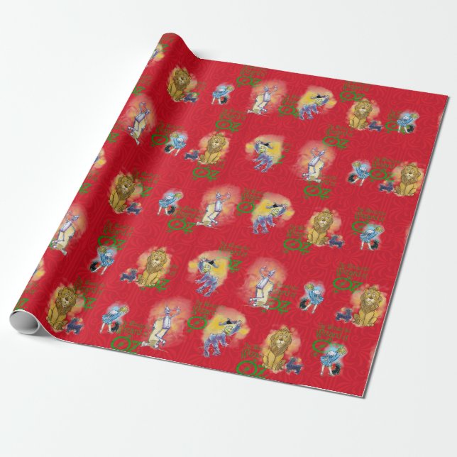 Klassiskt Wizard of Oz-inpackningspapper för jul. Presentpapper (Utrullad)