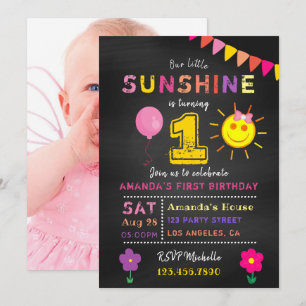 Klasskort 1-års födelsedag Little Sunshine Flicka Inbjudningar