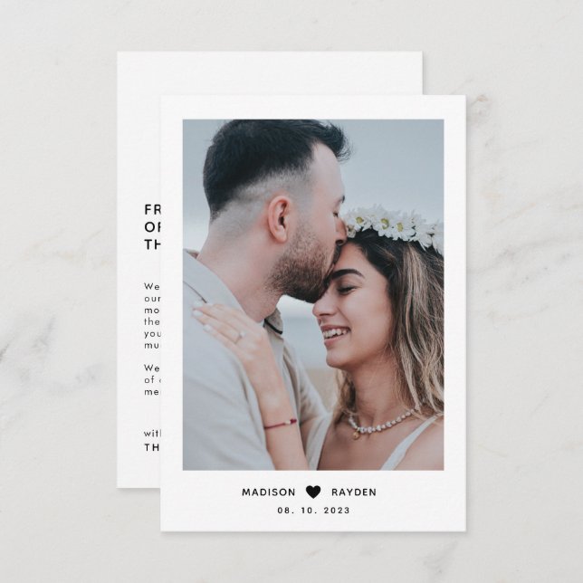 Klassmässigt enkelt fotoskript med Heart Bröllop Tack Kort (Fram/baksida)