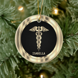 Klassmedicinska 👨 ⚕️ - Svart och Guld Julgransprydnad Keramik