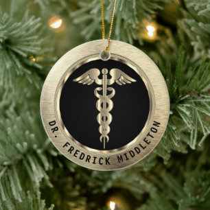 Klassmedicinska 👨 ⚕️ - Svart och Guld Julgransprydnad Keramik