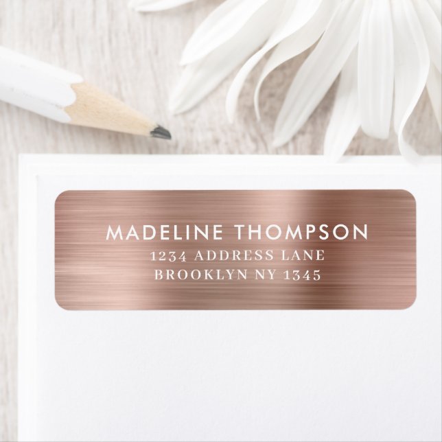 Klassminimalistisk brustad Metall Ro Guld Returadress Etikett (Insitu)