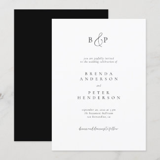 Klassminimalistisk typografi, svart och vit Bröllo Inbjudningar