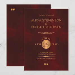 Klassröd burgundisk metallkoppar av mörk bröllop inbjudningar