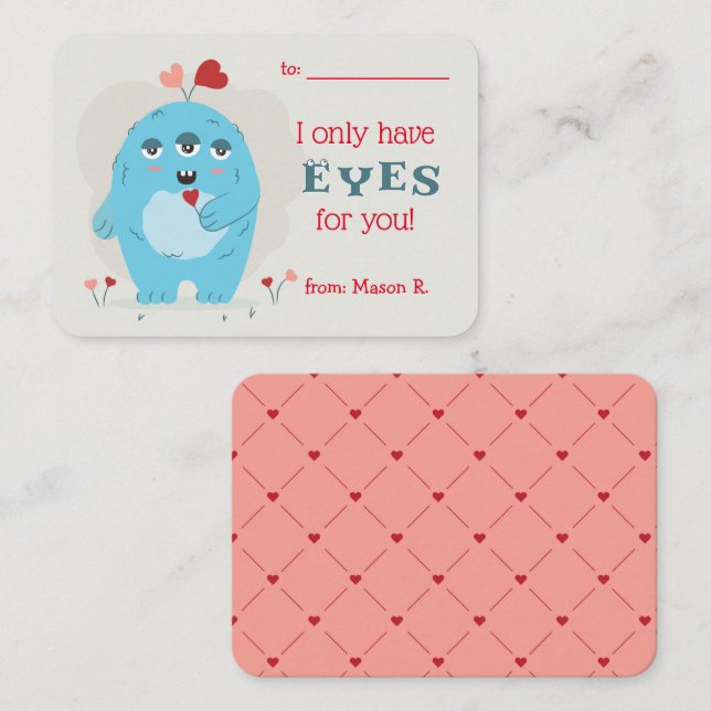 Klassrum Alla hjärtans dag för pojkmonsterkort Anteckningskort (Fram/baksida)