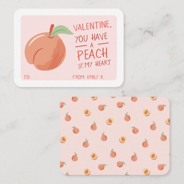 Klassrum Alla hjärtans dag Peach of My Heart Card Anteckningskort (Fram/baksida)