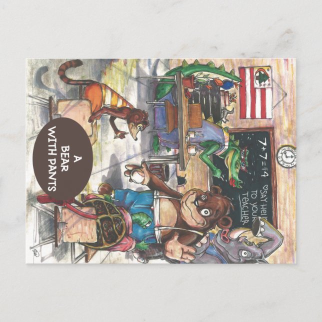 Klassrum från "A Bear With Pants"-boken Vykort (Framsida)