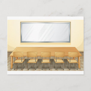 Klassrum med whiteboard och stolar vykort