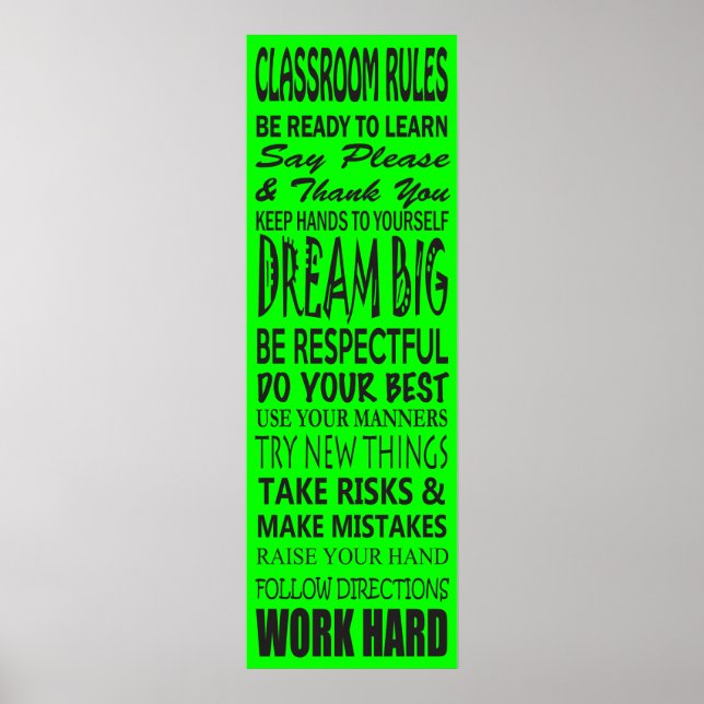 Klassrum Regler Poster (Lime Green), 12 x 36 tum (Framsidan)