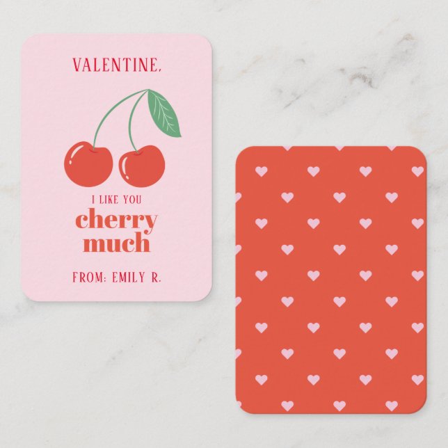 Klassrummet Valentindagen Cherry Much Card Anteckningskort (Fram/baksida)