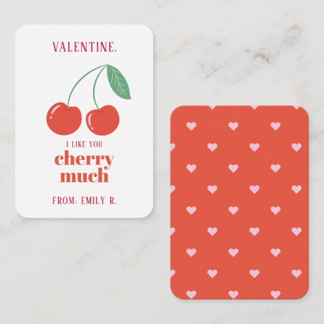 Klassrummet Valentindagen Cherry Much Card Anteckningskort (Fram/baksida)