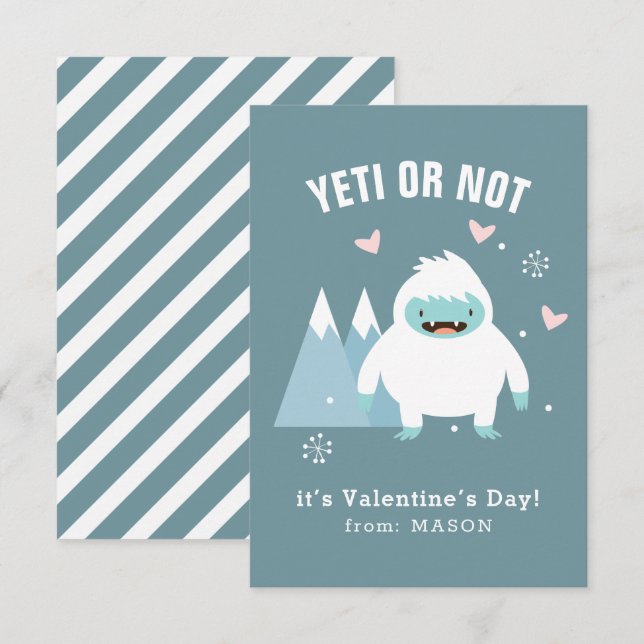 Klassrummet "Yeti eller Not" Valentine Anteckningskort (Fram/baksida)