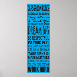 Klassrummets Regler Poster (blått), 12 x 36 tum