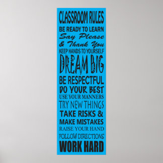 Klassrummets Regler Poster (blått), 12 x 36 tum