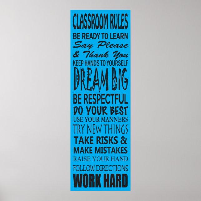 Klassrummets Regler Poster (blått), 12 x 36 tum (Framsidan)