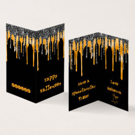 Klassrumskort MINI Glitter Orange Happy halloween Visitkort