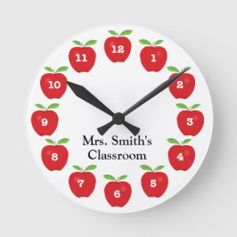 Klassrumslås med äpplen rund klocka