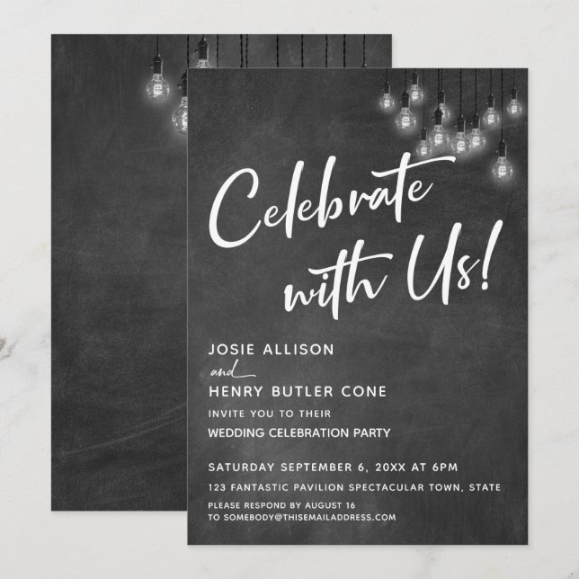 Klassrumsplanscher Edison-ljus Fira med oss Inbjudningar (Fram/baksida)