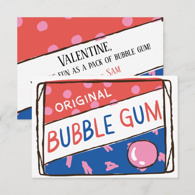 Klassrumsvalentin; Roligt som en bit bubbelgum Inbjudningar (Fram/baksida)