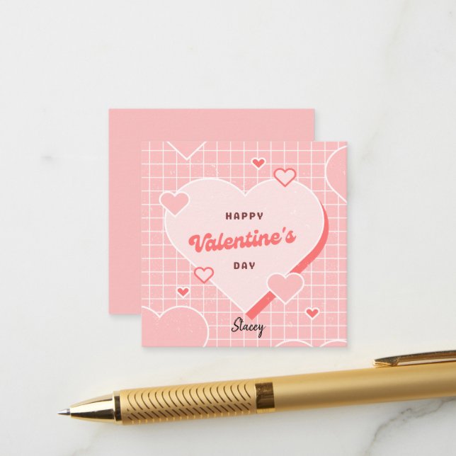 Klassrumsvalentin Rosa och Vit Rutig Design Tilläggskort (Fram/Back In Situ)