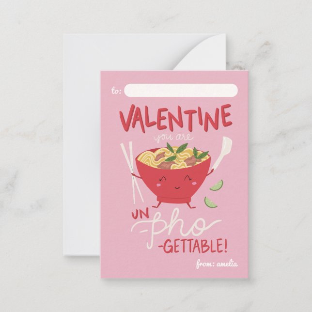 Klassrumsvalentinarkort - Oförgätlig pho - Rosa Anteckningskort (Framsida)