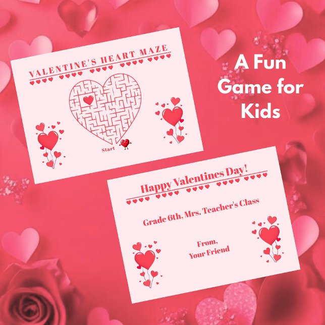 Klassrumsvalentinskortspel-labyrint Anteckningskort (Classroom Valentine's Day Card Game-Maze)