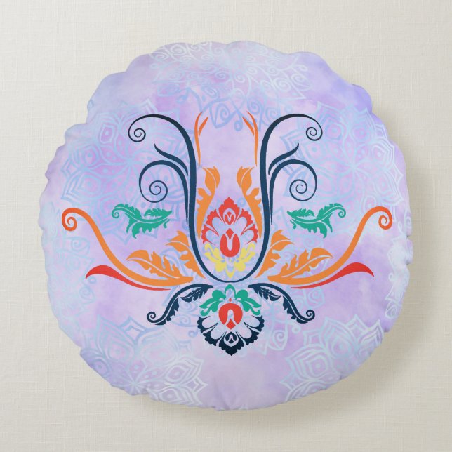 Klassskada geometrisk Flora med Grenar Rund Kudde (Framsidan)