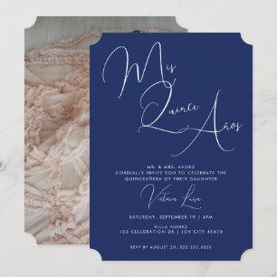 Klassskript Royal Blue Birthday quinceañera Inbjudningar
