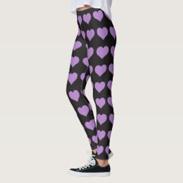 Klasssvart balkar med lila hjärta mönster leggings
