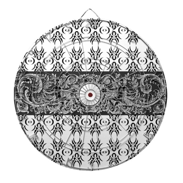 Klasssvart vit Baroque mönster för anpassning Darttavla (Framsidan)