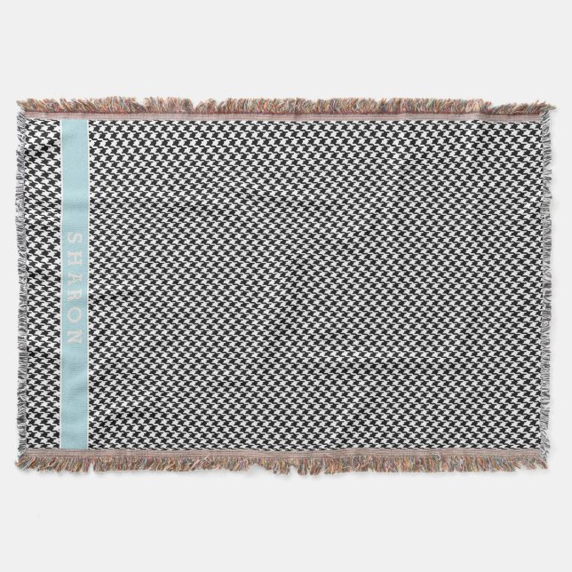 Klasssvart vit houndstooth mönster monogram filt (Framsidan)