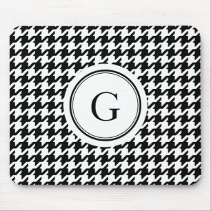 Klasssvart vit houndstooth mönster monogram musmatta