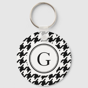 Klasssvart vit houndstooth mönster monogram nyckelring