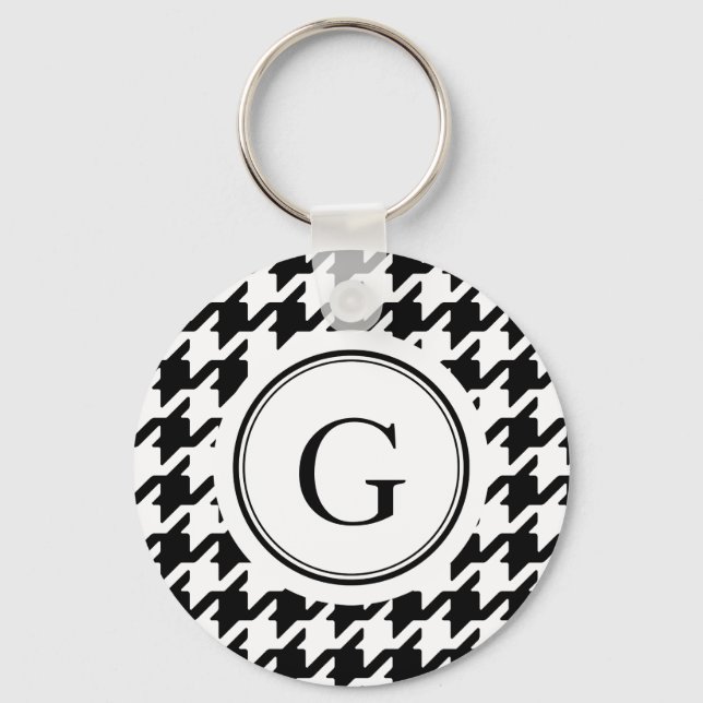 Klasssvart vit houndstooth mönster monogram nyckelring (Framsida)