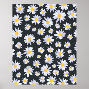 Klassvit Daisy Blommor Botaniskt Grått Poster