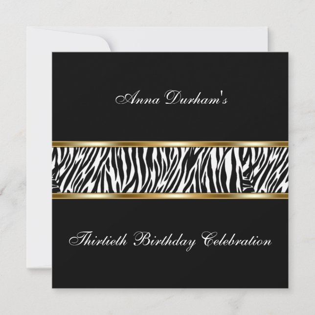 Klassy Animal Print Inbjudan [Zebra - Black/Guld] (Framsida)