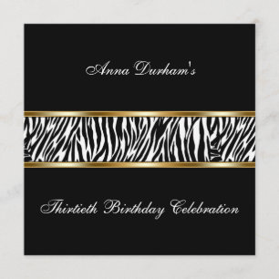 Klassy Animal Print Inbjudan [Zebra - Black/Guld]