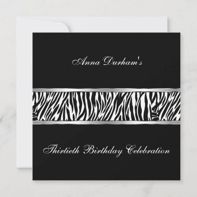 Klassy Animal Print Inbjudan [Zebra Black/Silver] (Framsida)