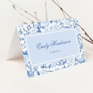 Klassy Blue Chinoiserie Bröllop Bord ortkort Bordsnummer