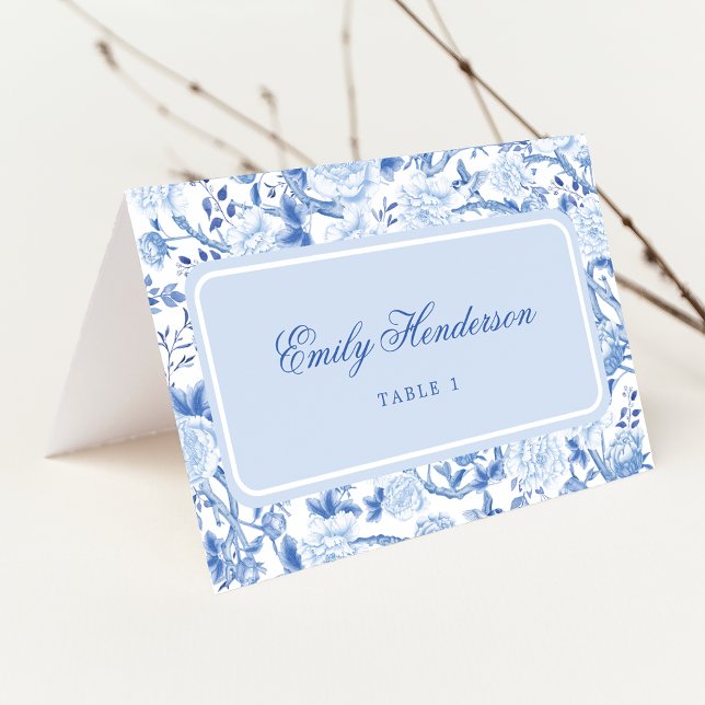 Klassy Blue Chinoiserie Bröllop Bord ortkort Bordsnummer (Skapare uppladdad)