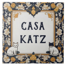 Klassy Cat Anpassningsbar House Namn Plate Sign Pl Kakelplatta