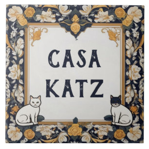Klassy Cat Anpassningsbar House Namn Plate Sign Pl Kakelplatta